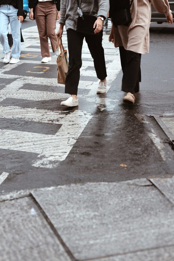 Pedestrians in a crosswalk in San Mateo.